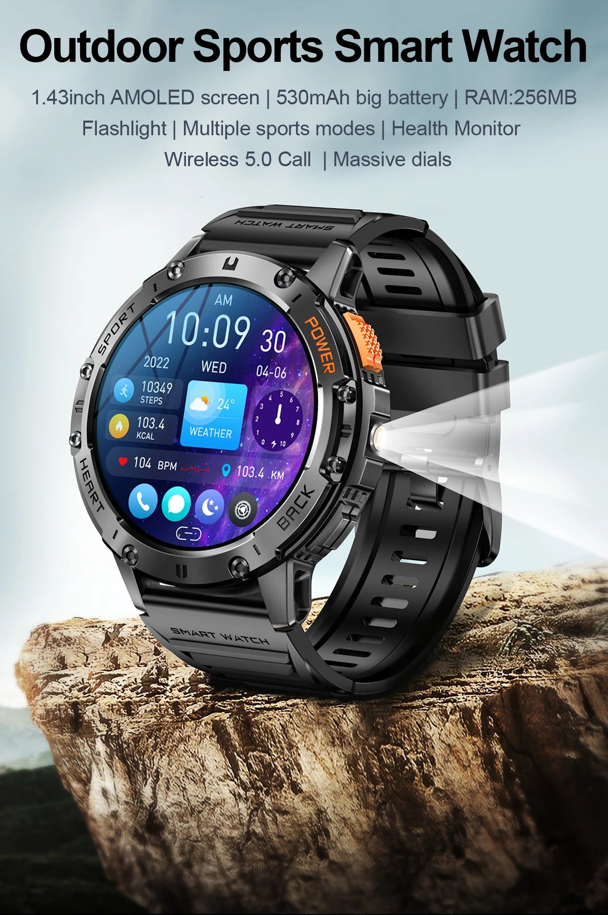 LIGE New AMOLED Smart Watch Men with Flashlight Sports Waterproof Fitness Tracker Bluetooth Call Smartwatch Man For Android ios