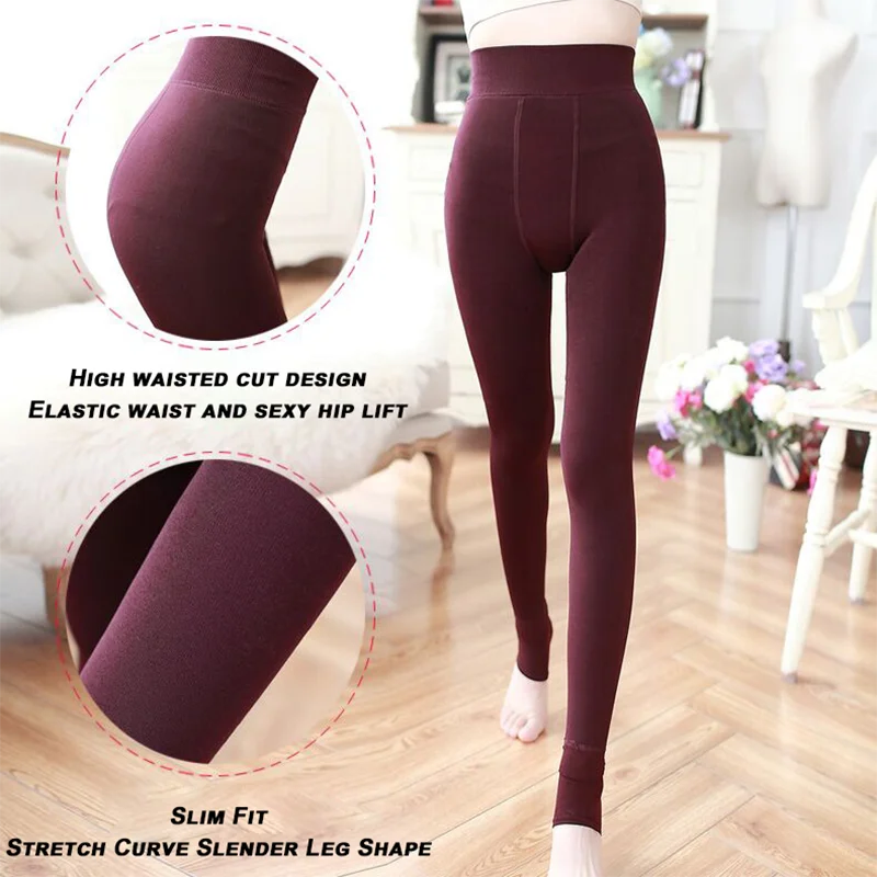 Women Winter Leggings Warm Leggins High Waist Solid Color Velvet Women Thickened Velvet Leggings Stretchy Black Leggings
