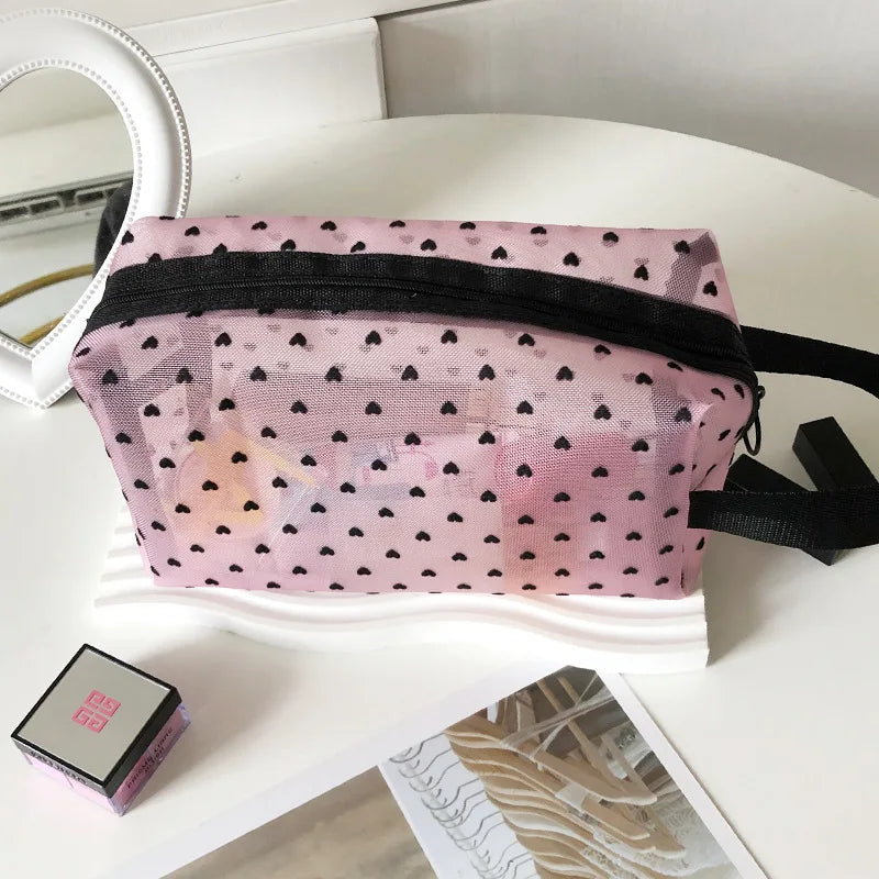 Makeup Bag Outdoor Personalized Transparent Nylon Mesh Cosmetic Bags Pouch Travel Organizer Zipper Beach Makeup Women's Purse