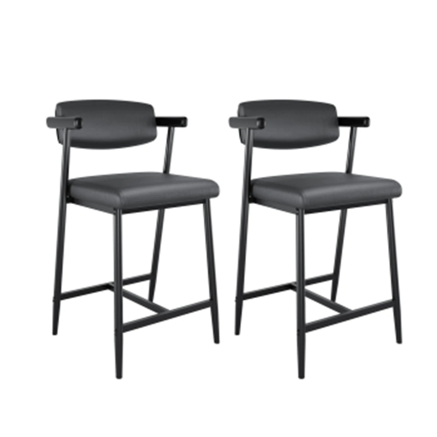2PCS Modern Bar Stools Set with Back & Upholstered Wider Seat, Metal Bar Stools with Footrest for Kitchen Island Easy Assembly