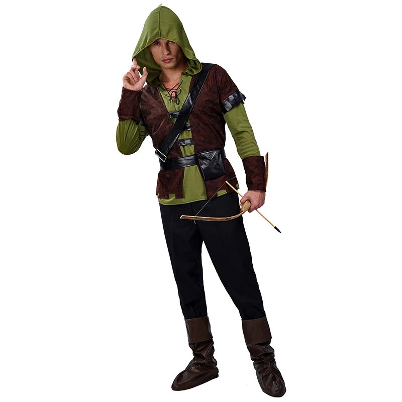 Robin Hood Costume for Man Huntsman Hood Costumes Green Deluxe Cosplay Fancy Suit for Swordsman Costumes Party for Men Boys