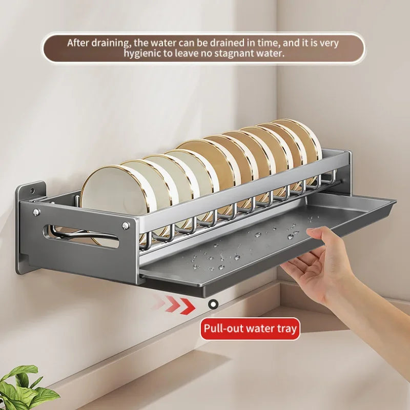 Floating Wall Drainer for Kitchen Dishes Multifunction Divider Spoon Kitchen Accessories Holder Organizers Storage Shelf Rack