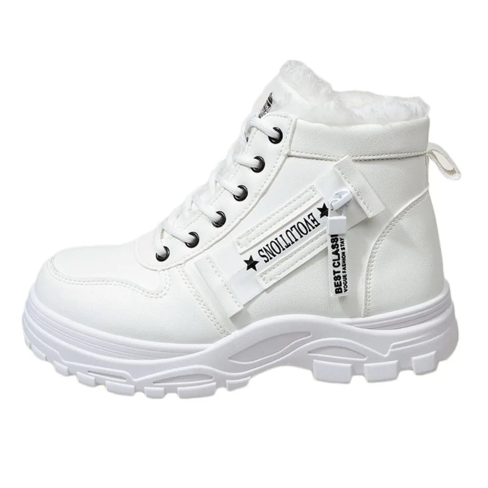 Women's Winter Snow Boots Warm Plush Lined Lace Up Chunky Platform Sneaker Booties Side Zipper Outdoor Walking Shoes for Ladies
