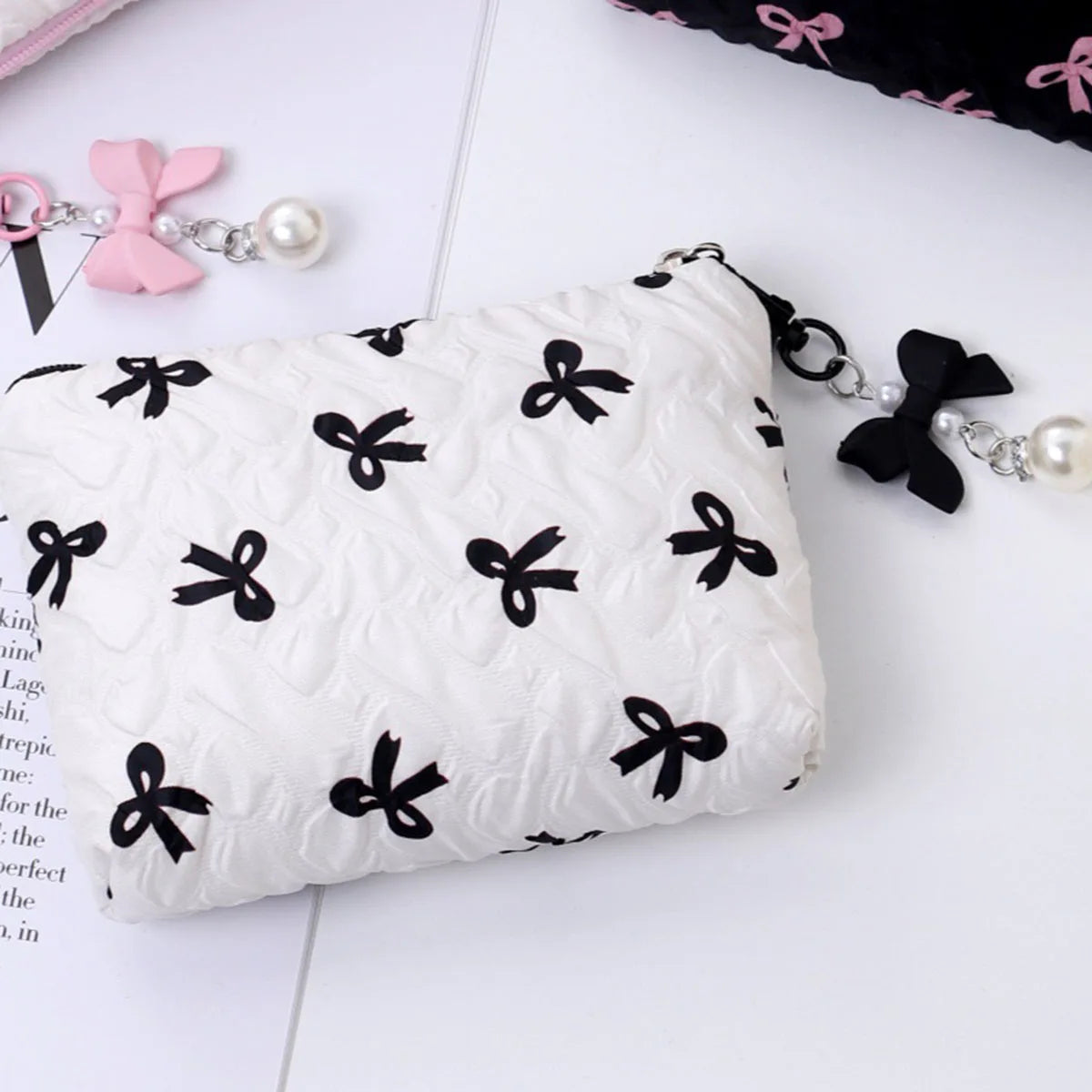 Embroidered Bow Makeup Bag, High Appearance Level, Coin Purse Storage Bag, Cute, Large Capacity, High-End Makeup Bag