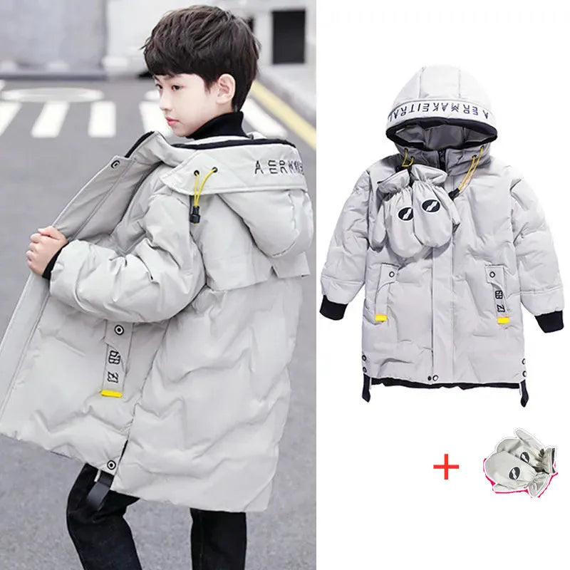 New Children parka kids Winter Down cotton Jacket snowsuit Clothing Big Boy Warm Coat Thicken Outerwear toddler clothes + gloves