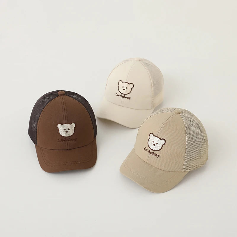 New Summer Adjustable Baby Baseball Cap Toddler Cartoon Bear Embroidery Cute Hats For Kids Girl Boy Soft Cotton Bonnet Sun Hat