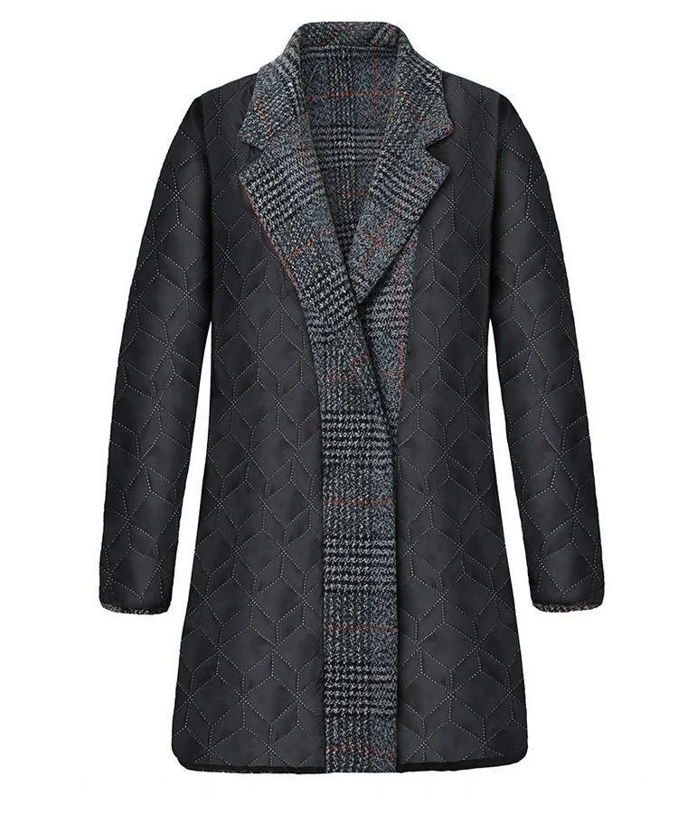 Mother's clothing Plaid Woolen Jacket 5xl Autumn Winter Female Thicken Slim Middle length Outwear Korea Women's Casual Wool Coat