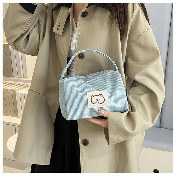 Bear Large Makeup Bag for Women Corduroy Cosmetic bag Make up Bags Zipper Pouch with handle Cosmetic Organizer Toiletry Bag