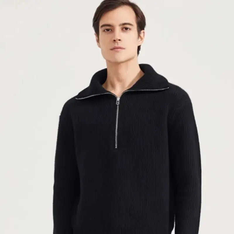 Men's Cashmere Thickened Quarter Zipper Pullover Sweater Slim Fit Lightweight Warm Long Sleeve Casual Knitwear