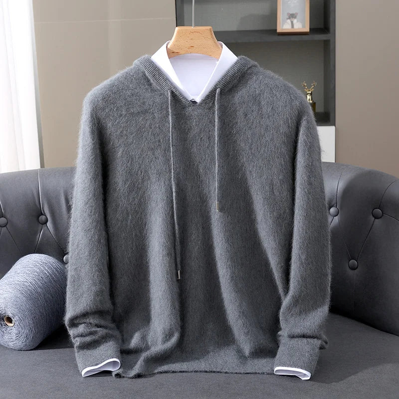 Men's Clothing: 100% Pure Mink Cashmere Knitted Sweater Casual And Loose Large-Sized Hooded Pullover Autumn Winter New Products