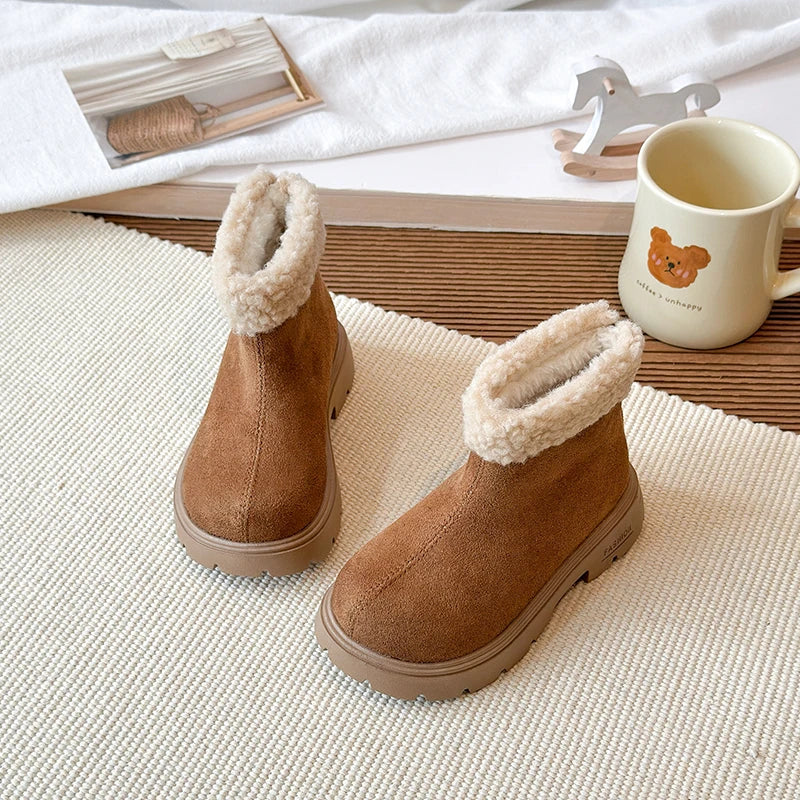 Children's Winter Boots 2025 New Girls Classic School Ankle Boots Outdoor Warm Plush Fashion Kids Simple Platform Cotton Boots