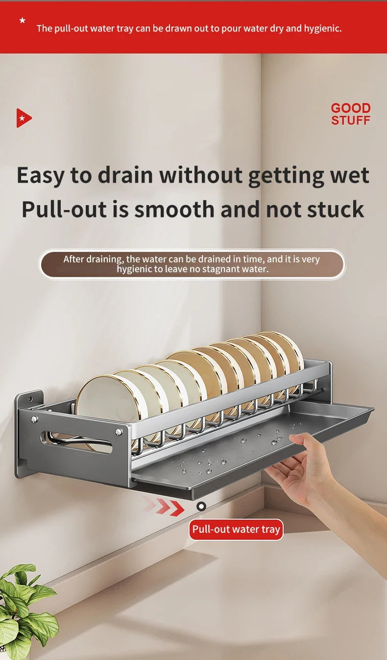 Floating Wall Drainer for Kitchen Dishes Multifunction Divider Spoon Kitchen Accessories Holder Organizers Storage Shelf Rack