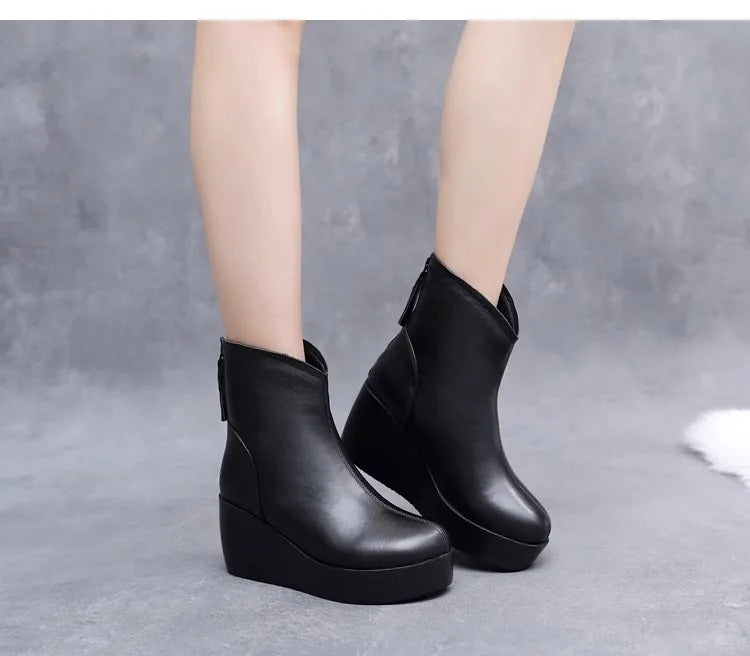 GKTINOO 2026 New Autumn Winter Women Shoes Woman Genuine Leather Wedges Snow Boots Height Increasing Short Women Boots Platform