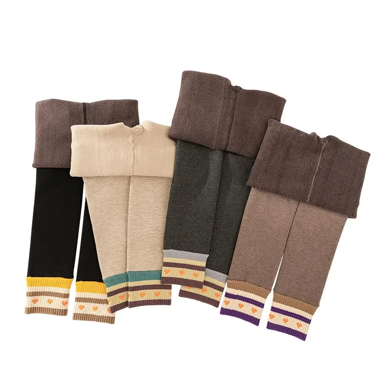 New Winter Thickening Warm Pants for Girls 3-12 Year Stripe Leggings Children Girl Skinny Plus Velvet Pencil Trousers Outfit