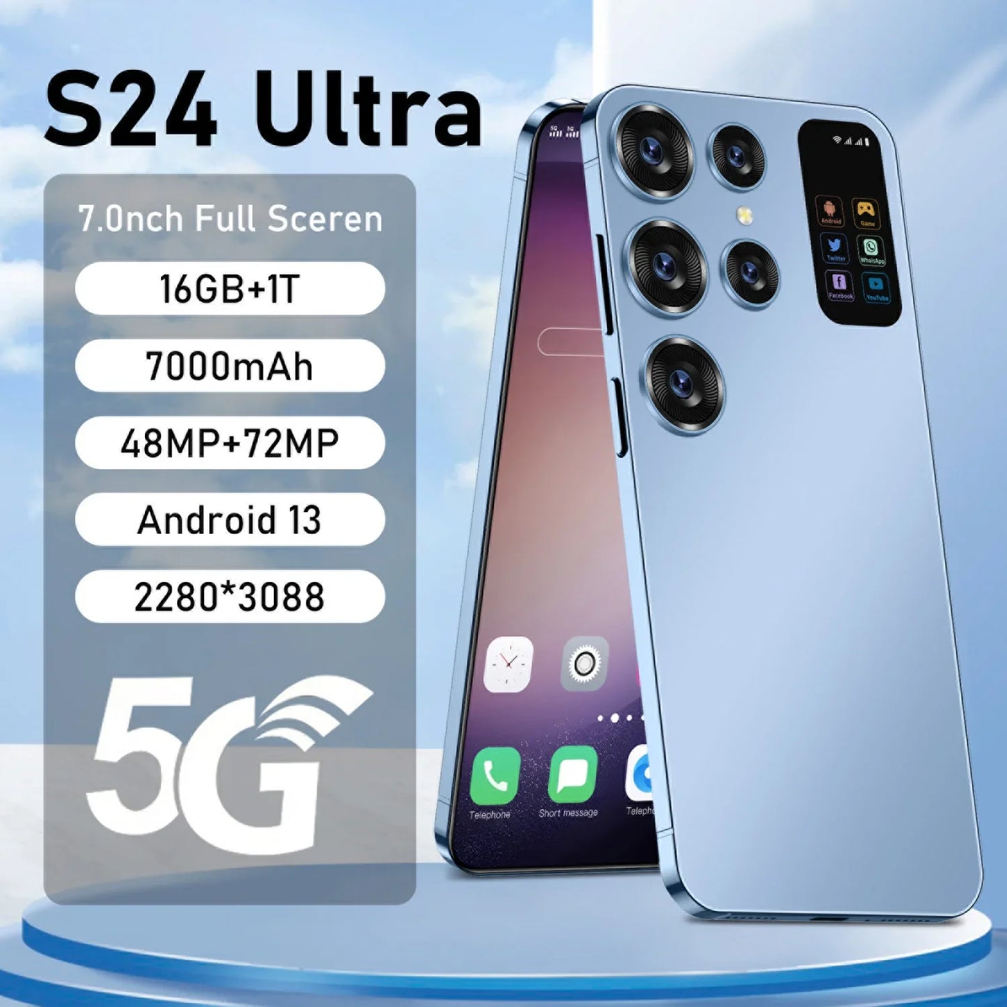 New s24 ultra 5g Smartphone 7.0Inch 72MP 4G telefone 7000mAh 16G+1TB Cell phones HD Camera Unlock NFC Android 13 Mobile Phones