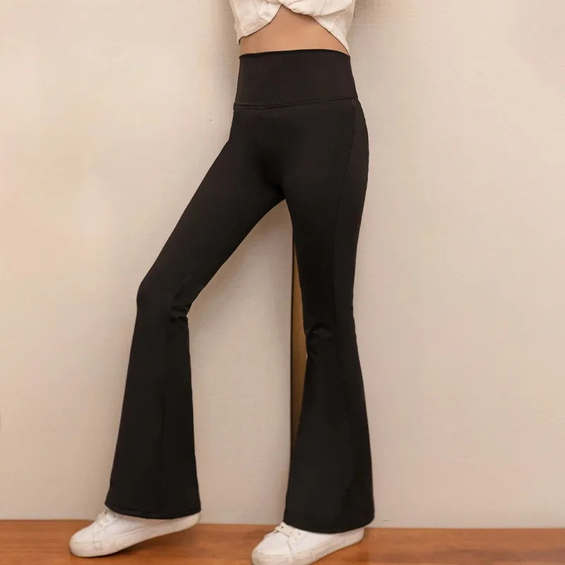 Girls Yoga Leggings Flared Pants High Waist Teenagers Stretch Elastic Waistband Kids Sportswear Trousers Autumn Spring