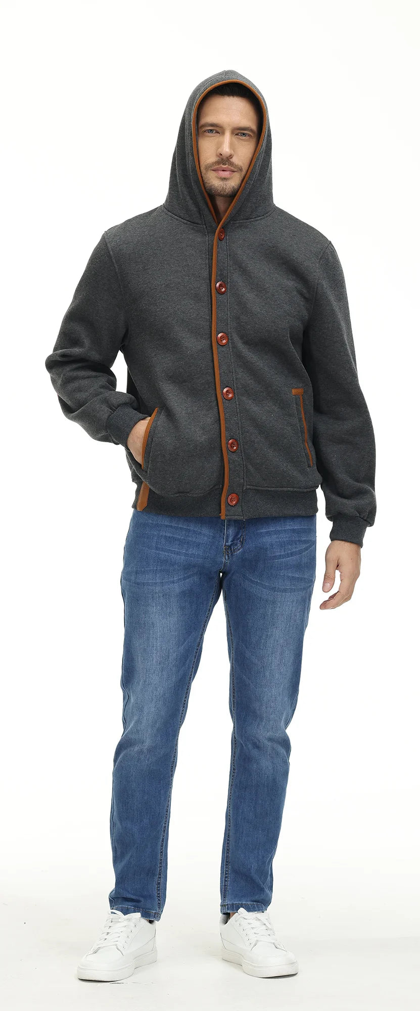 Men's Winter Soft Jackets Windbreak Coats Hooded Single Breasted Button Thick Casual Streetwear Fashion New Male Winter Clothing