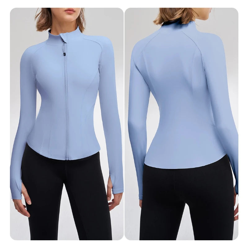 Women Sport Jackets Curved Hem Yoga Jacket Long Sleeves Running Sweatshirts Outdoor Sportwear Gym Fitness Tops Outerwear Female