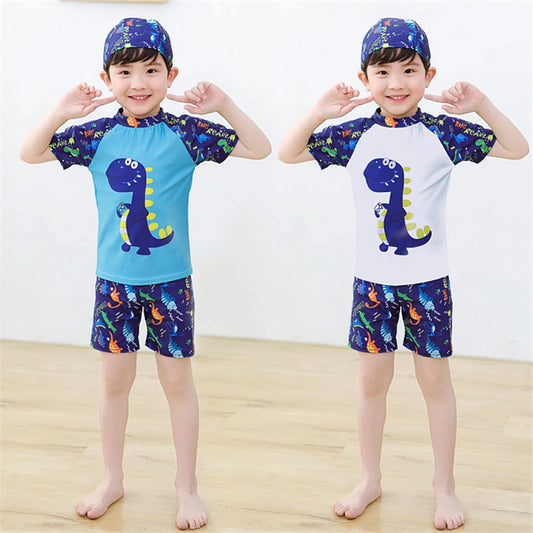 3Pcs Set Cartoon Print Kids Boys Swimwear Children's Swimsuit Kids Surfing Suit Swimming Clothes For Boy Beachwear with Hat