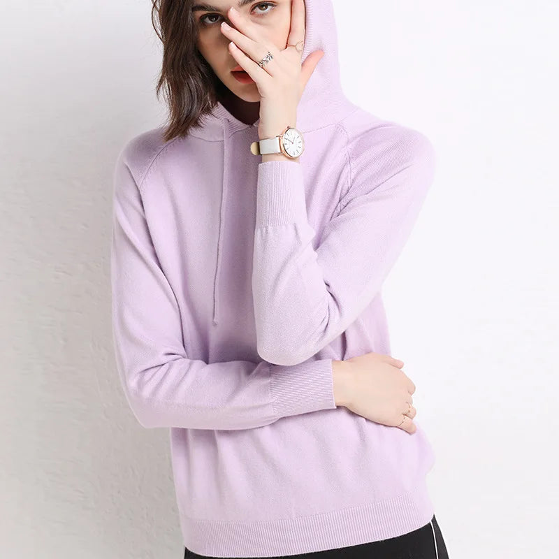 Autumn Winter Women Sweater 2025 New Solid Jumper Long Sleeve Hooded Pullovers Korean Fashion Loose Lady Casual Knitted Sweaters