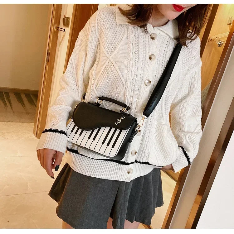 Piano Shape Flap Shoulder Bag Creative PU Leather Portable Handbag Detachable Strap Crossbody Novelty Bag