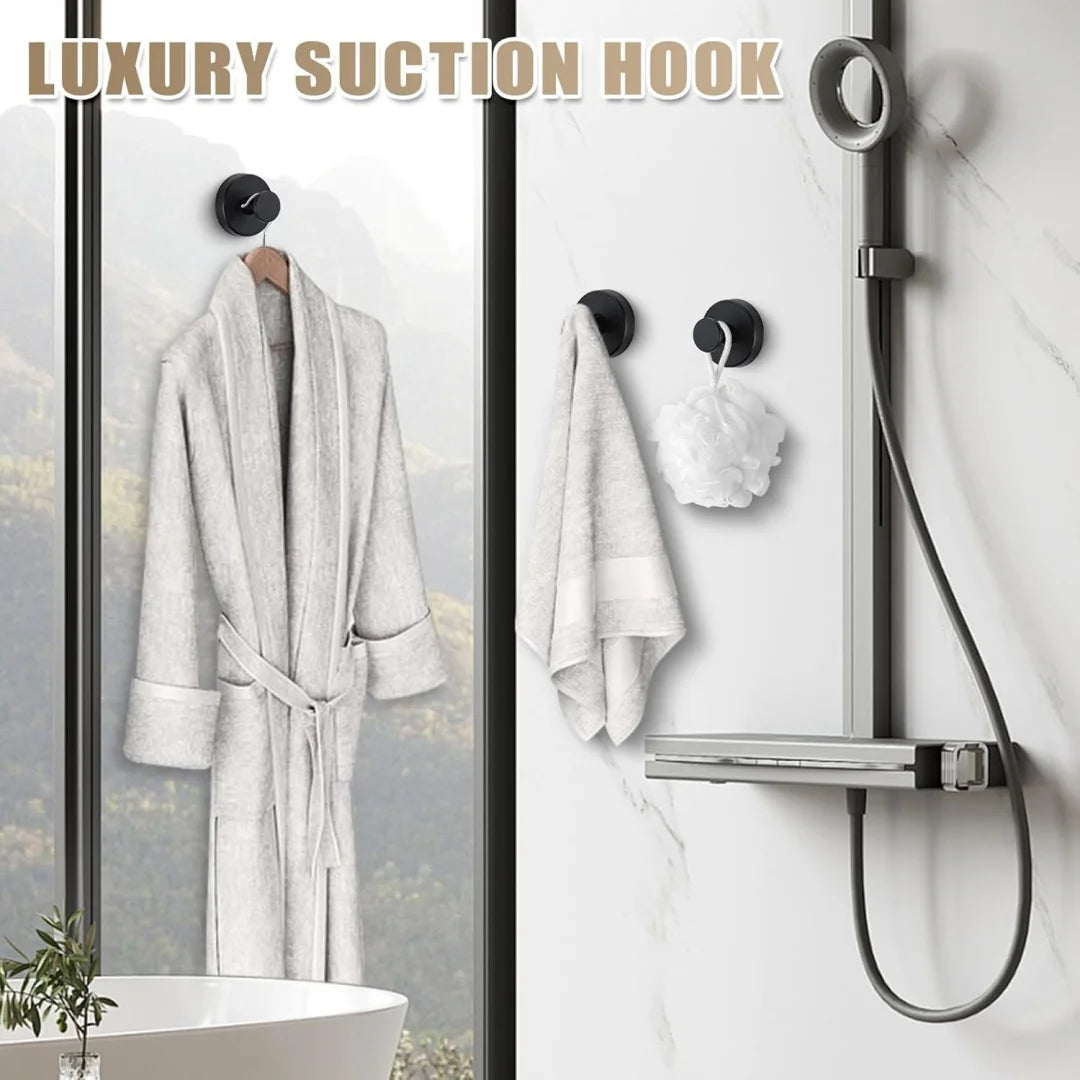 Towel Hook Shower Suction Hooks Towel Hanger for Bathroom Hanging Coat, Robe, Removable Wall Mounted Hook for Bedroom Kitchen Hotel Pool Matte Black(2-Pack)