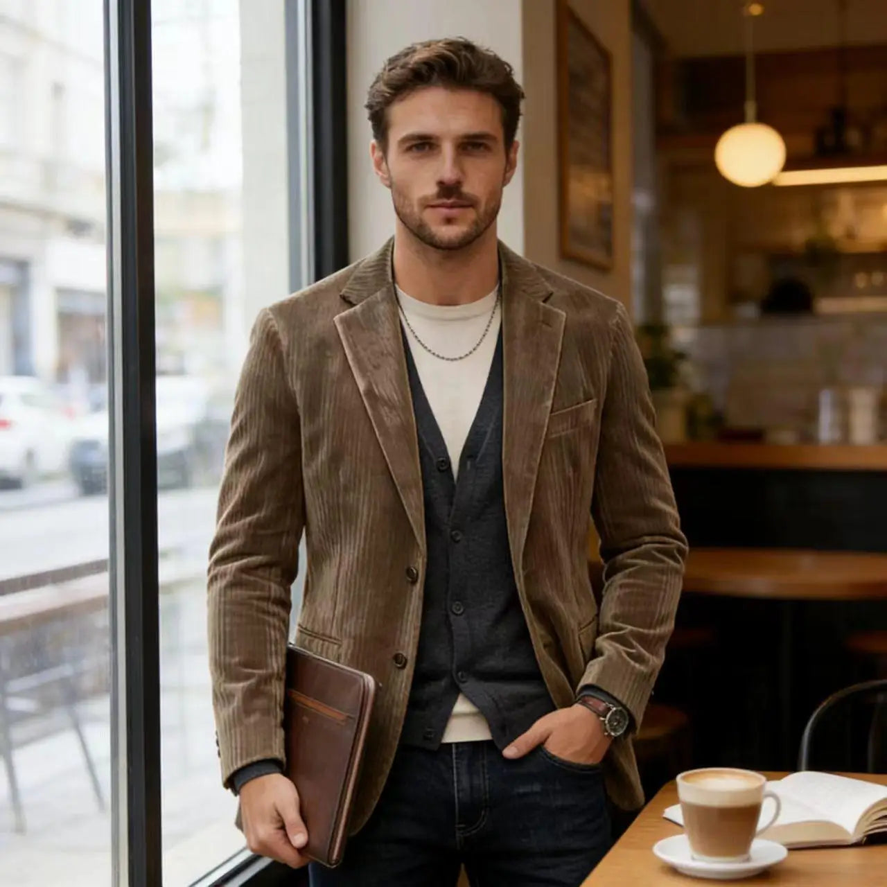 Men's Corduroy Blazer Jacket Casual Double-Sided Snow Cotton Slim Fit Notched Lapel Sport Coat for Business Daily Wear