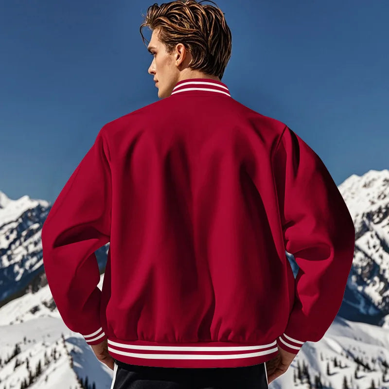 Men's baseball jacket autumn and winter fleece American solid color loose casual stand-up collar single-breasted flight jacket