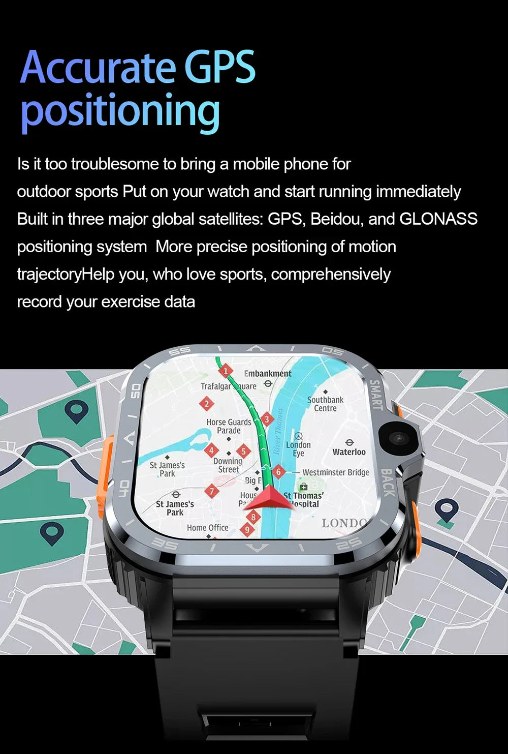 4G LTE Smartwatch Built-in GPS That Combines Video Voice and Wi-Fi Calls Messaging NFC 2 Cameras Google Play Smart Watch for Men