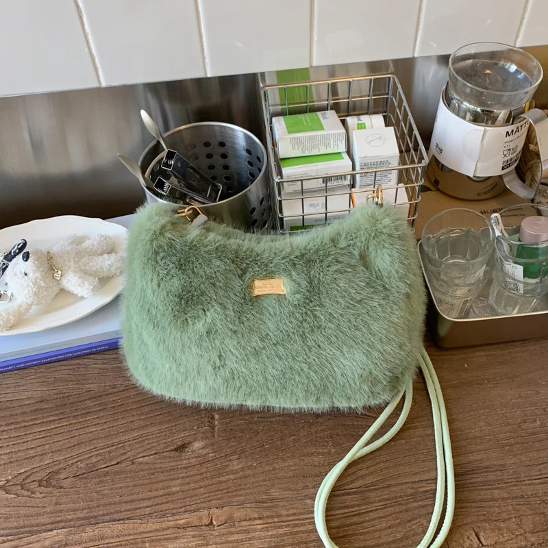 MOODS Soft Plush Crossbody Bags For Women 2025 Winter Warm Latest Luxury Designer Handbags Casual Street Shoulder Hobo Bag Lady
