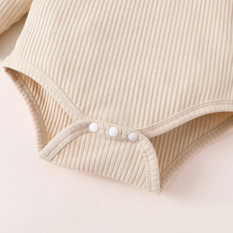 Conjunto de ropa de otoño para bebé recién nacido, 3 uds., Top tejido de manga larga, mono estampado con pantalones de corazón de amor, conjunto con diadema