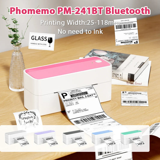 Phomemo 241 Bluetooth Thermal Label Printer Wireless Small Shipping Label Printer 4X6 Compatible with iPhone Android Mac Window