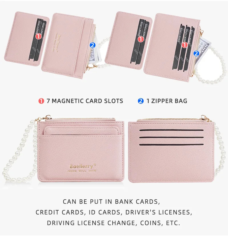 Fashionable Womens Card Case Ins Trend High Class Pearl PU Small Purse