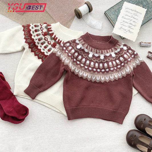 Kids Toddler Girl Boy Pullover Christmas Baby Sweater Knitted Autumn Winter Baby Boy Girl Clothes Ball Round Neck Baby Sweater