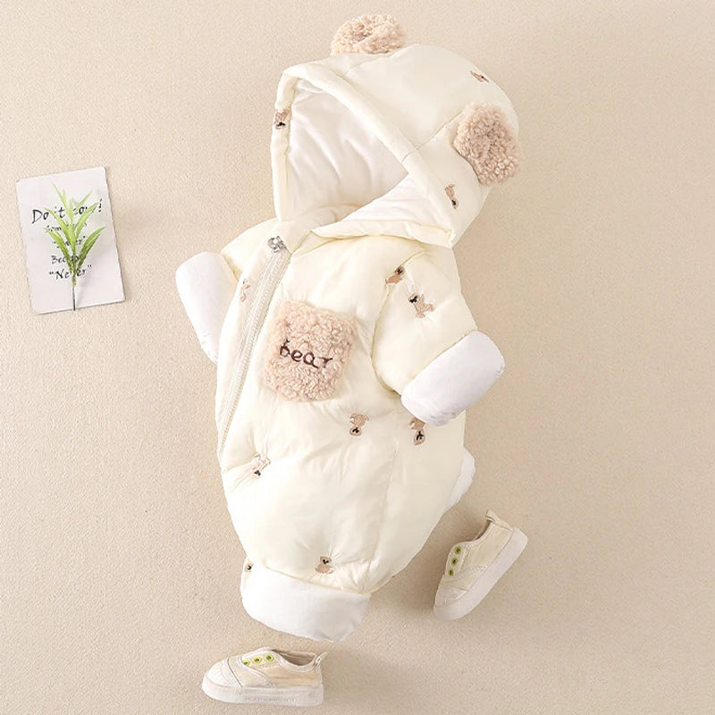 Winter Baby Jumpsuit Thick Warm Infant Hooded Inside Fleece Rompers Newborn Boy Girl Overalls Outerwear Baby Sets