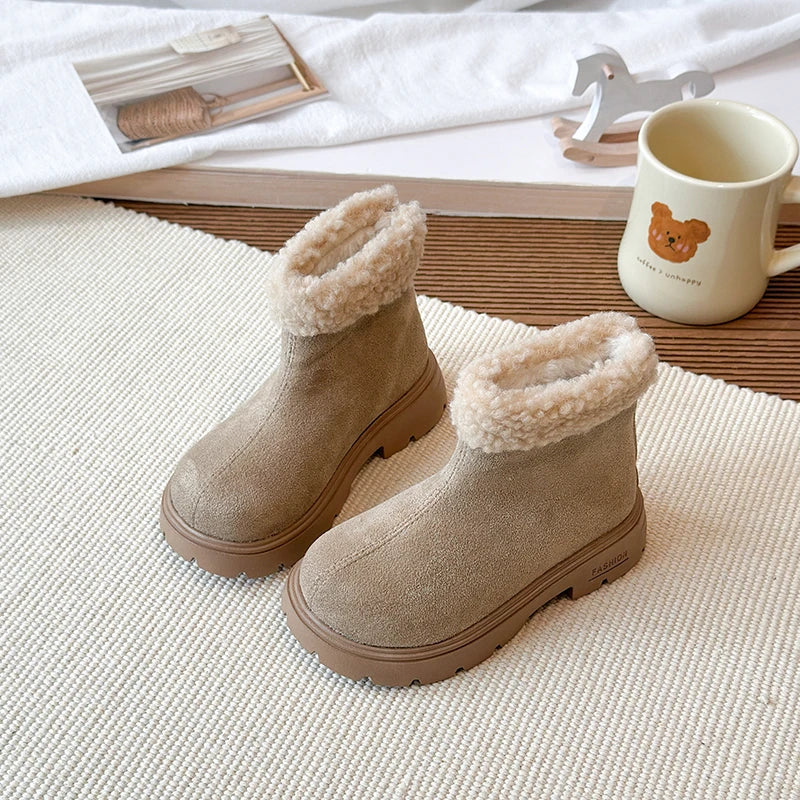 Children's Winter Boots 2025 New Girls Classic School Ankle Boots Outdoor Warm Plush Fashion Kids Simple Platform Cotton Boots