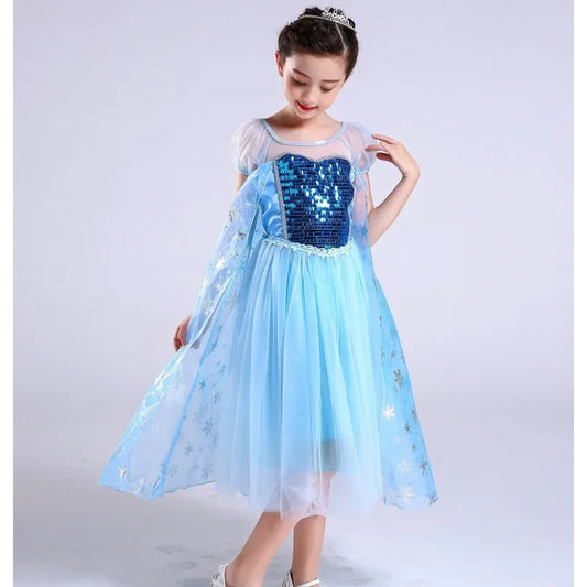 New Frozen Elsa Princess Dress Mesh Cape Dress Halloween Performance Costume Children's Dress Skirt Flower Girl Dresses