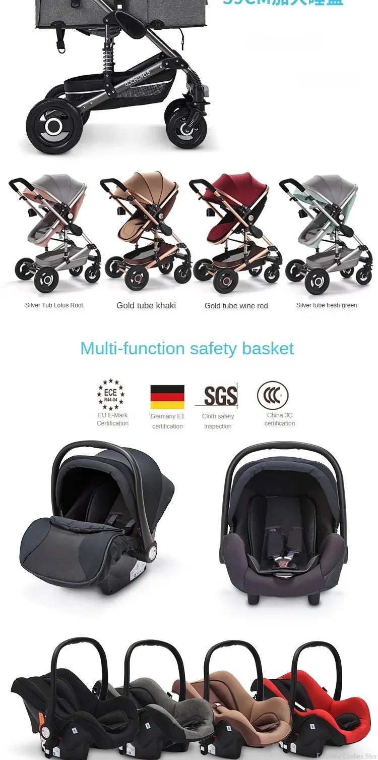 Baby stroller 3in1 with car seat with ISOFIX base, luxury high landscape baby carriage aluminum alloy frame travel stroller