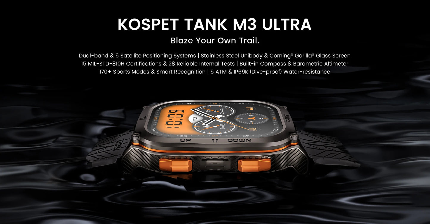 2024 Original KOSPET TANK M3 Ultra GPS Smartwatches For Men Women Smartwatch 480mAh Digital Fitness AMOLED AOD Bluetooth Watches