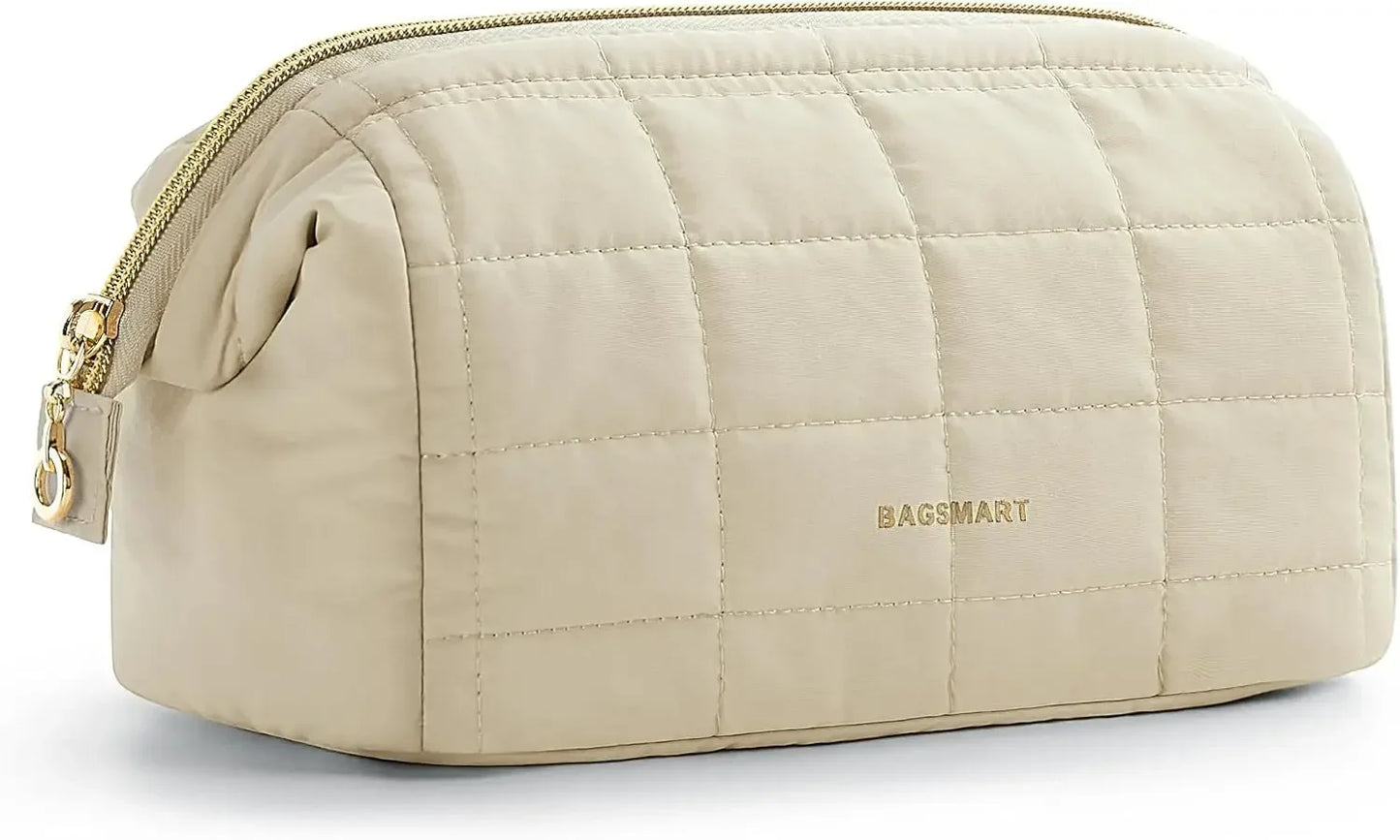 Makeup Bag Travel Toiletry Bag Puffy Padded Make Up Bags Wide Open Pouch Purse Travel Essentials Toiletries Accessories Brushes