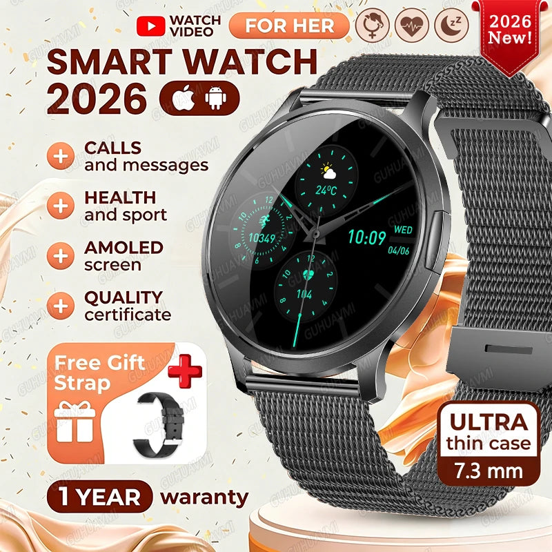 2026New Smart Watch For Women 466*466 AMOLED Display Fitness Monitor Bracelet Ladies' Gift BT Call Digital Clock For Android IOS