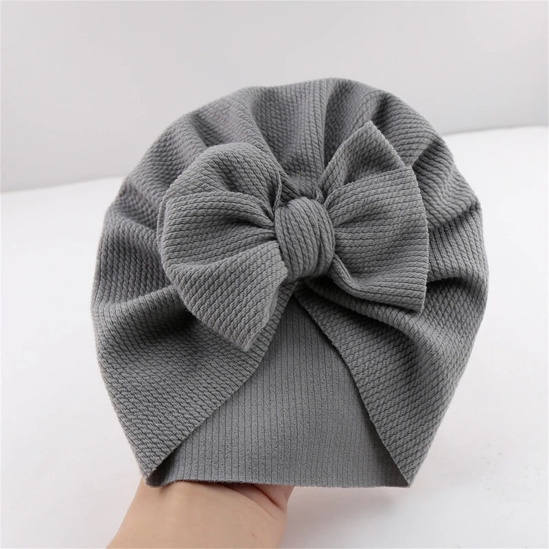 Cotton Baby Hat Solid Color Big Bow Baby Girls Beanie Cap Toddler Kids Baby Boy Turban Headwrap Hospital Caps Accessories