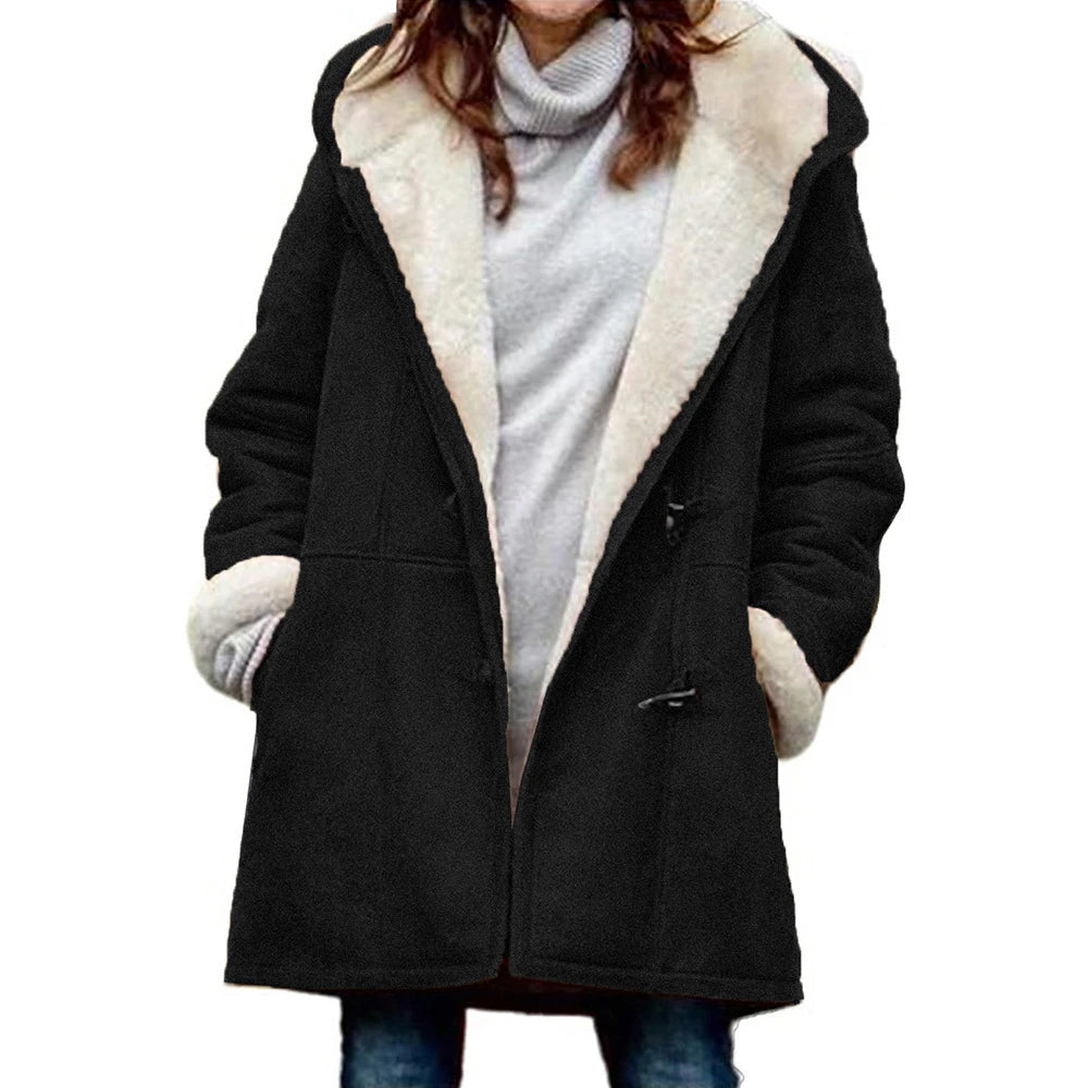 Winter Women's Sherpa Jacket Casual Trendy Warm Fleece Lined Pocket Overcoat Hooded Parka Toggle Buttons Coats Velvet Outerwear