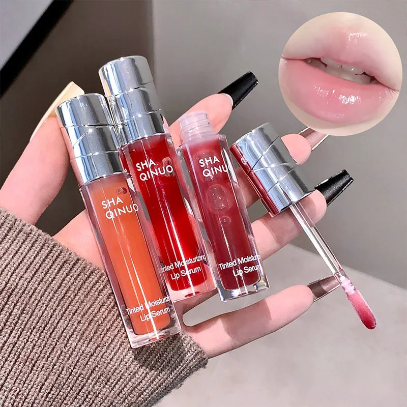 SHAQINUO Tinted Lip Serum 2.6g Deep Moisturizing Hydrating Tinted Lip Gloss Watery Glossy Mirror Finish Natural Nude Makeup