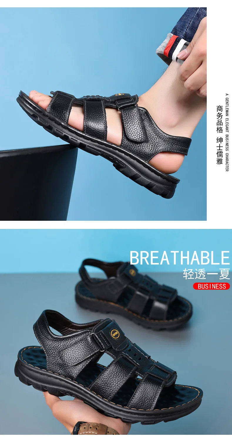 Genuine Leather Men Sandals Male Summer Shoes Outdoor Casual Sandal Cowhide Beach Shoes Classic Non-slip Men's Sandles
