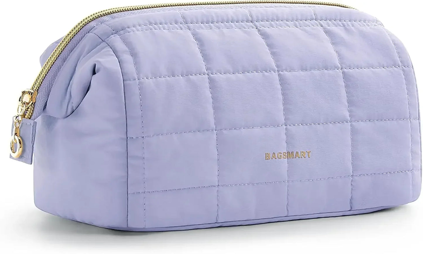Makeup Bag Travel Toiletry Bag Puffy Padded Make Up Bags Wide Open Pouch Purse Travel Essentials Toiletries Accessories Brushes