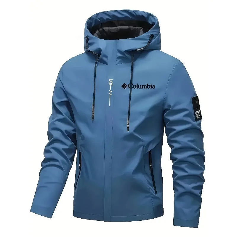 Men's fashion jacket, trendy printed hooded trench coat, zipper pocket, casual jacket, spring and autumn daily street wearjacket
