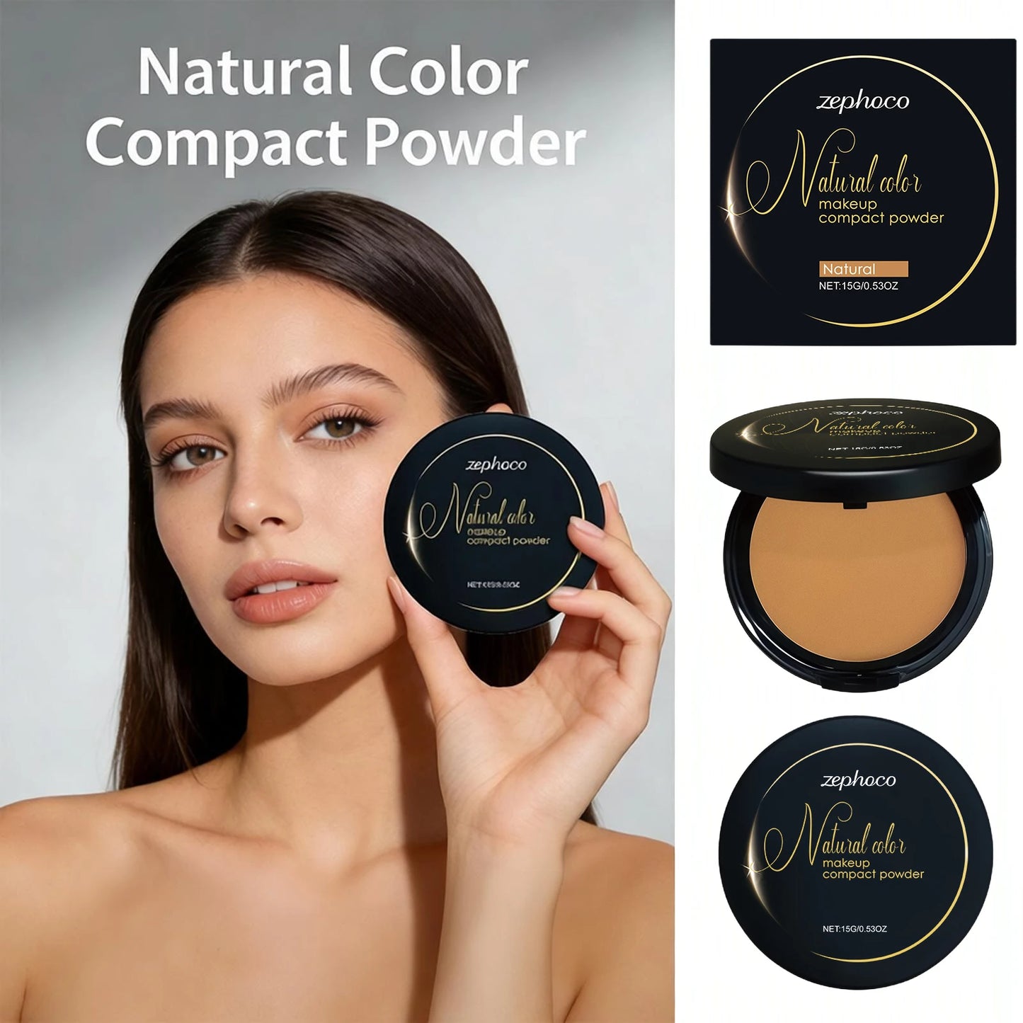 Oil Control Pressed Powder Matte Setting Long Lasting Three-Color Foundation Powder Dark Skin Natural Makeup Compact Powder