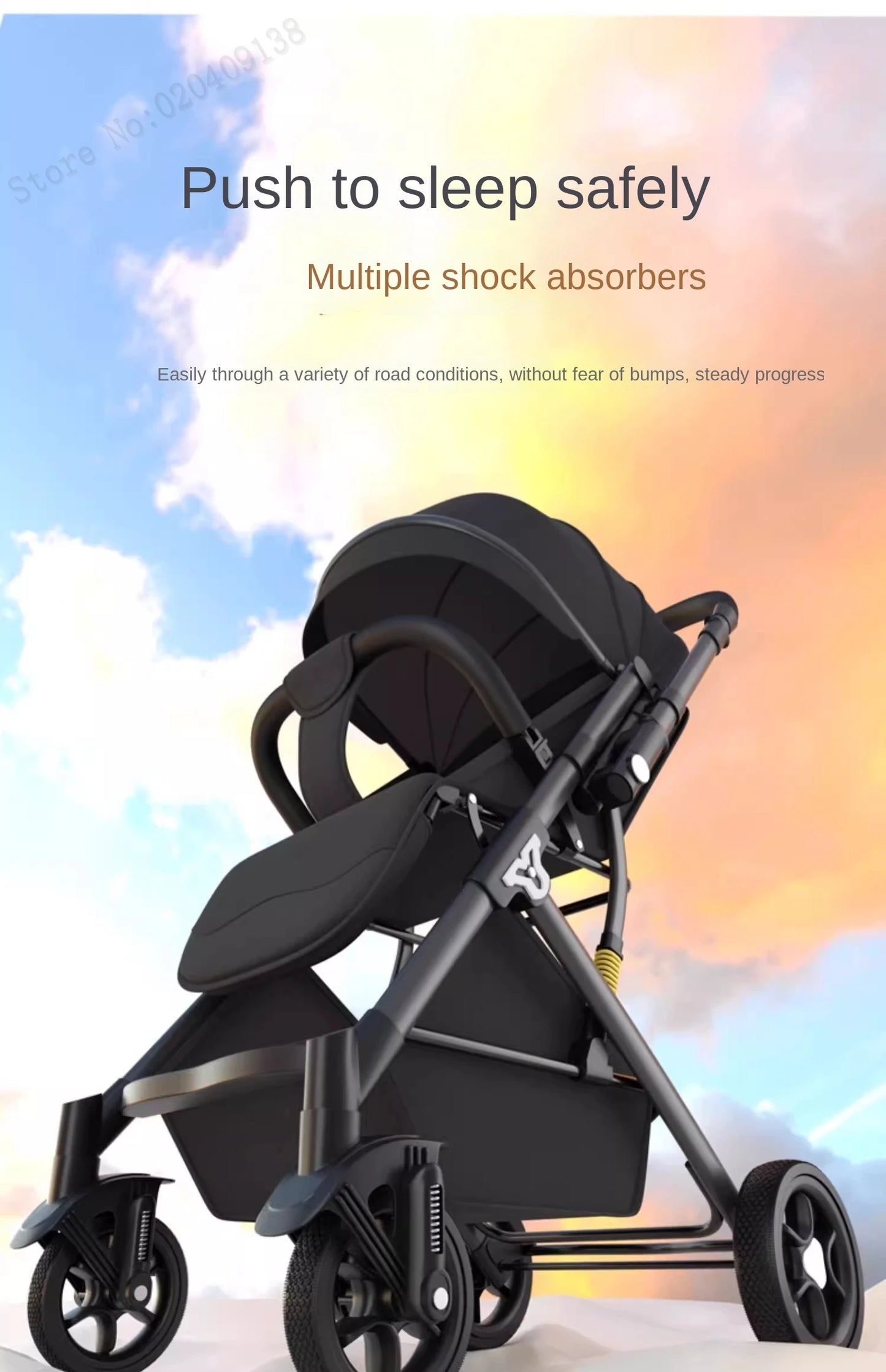 Lightweight stroller Two-way Push Trolley Stroller High Landscape Spine Protection Newborn Baby Four Wheel Stroller