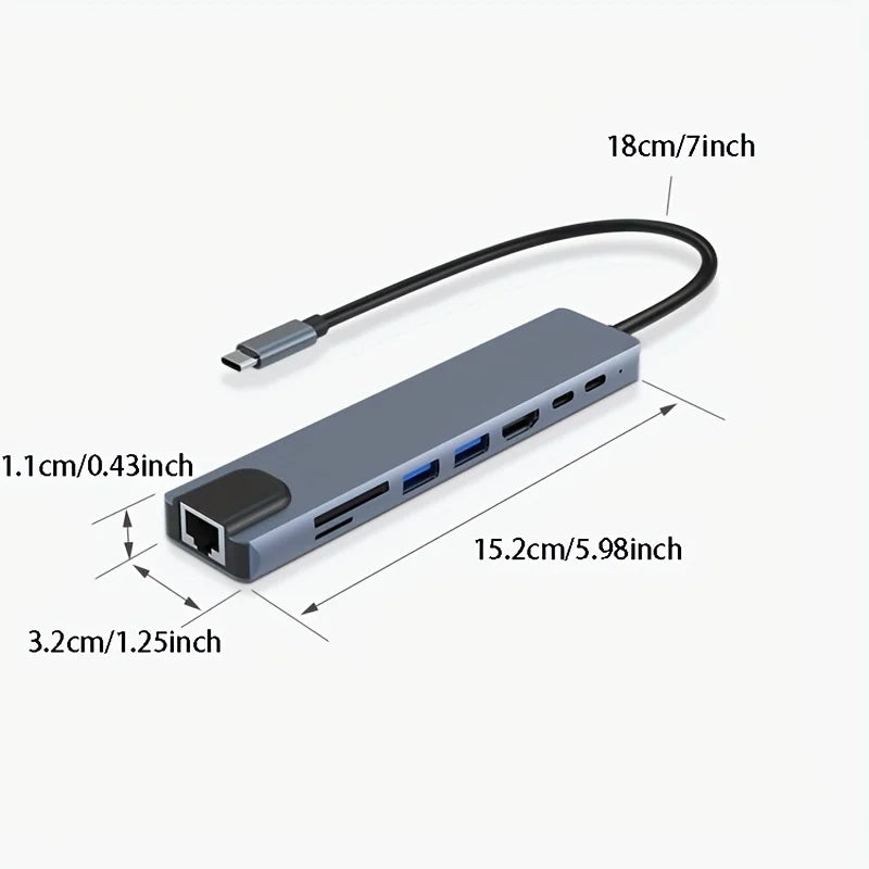 8-In-1 Type C Docking Station, Featuring a USB C Hub with RJ45 And PD Ports